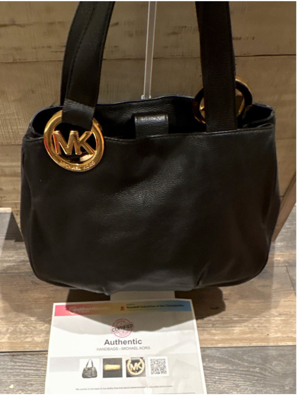 Michael Kors Black Pebbled Satchel Gold Hardware MK Logo Zip Medium Pockets